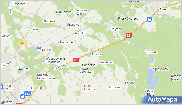 mapa Jeziorki gmina Chojnice, Jeziorki gmina Chojnice na mapie Targeo