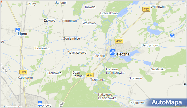 mapa Jeziorki gmina Osieczna, Jeziorki gmina Osieczna na mapie Targeo