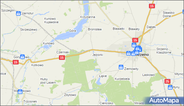 mapa Jeziorki gmina Strzelno, Jeziorki gmina Strzelno na mapie Targeo