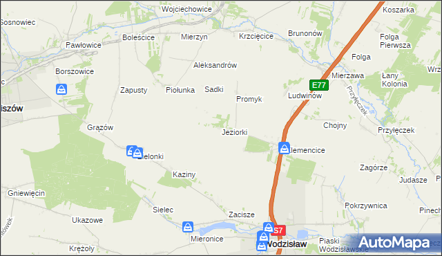 mapa Jeziorki gmina Wodzisław, Jeziorki gmina Wodzisław na mapie Targeo