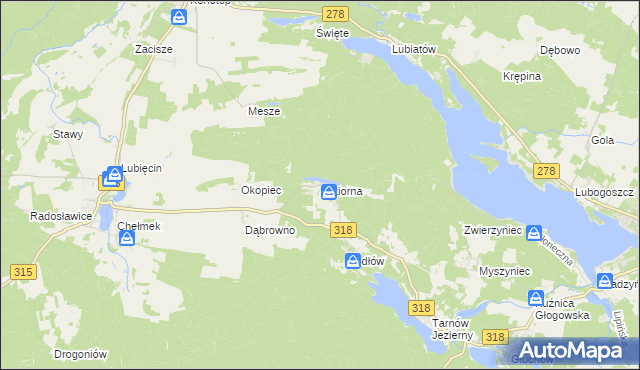 mapa Jeziorna gmina Nowa Sól, Jeziorna gmina Nowa Sól na mapie Targeo