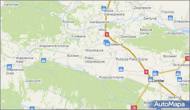 mapa Jeziory gmina Łoniów, Jeziory gmina Łoniów na mapie Targeo