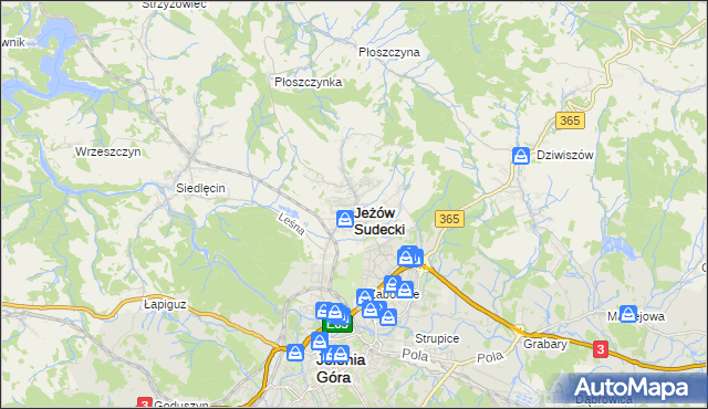 mapa Jeżów Sudecki, Jeżów Sudecki na mapie Targeo