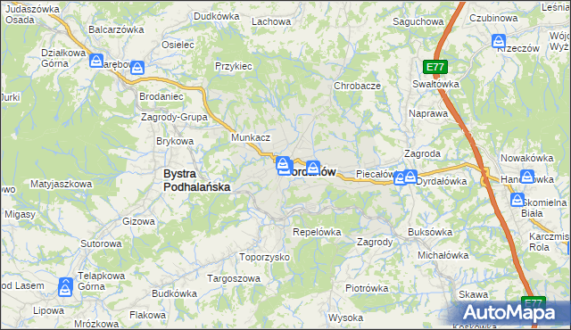mapa Jordanów powiat suski, Jordanów powiat suski na mapie Targeo