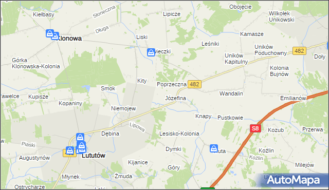 mapa Józefina gmina Lututów, Józefina gmina Lututów na mapie Targeo