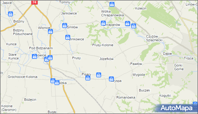 mapa Józefków gmina Zawichost, Józefków gmina Zawichost na mapie Targeo