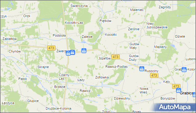 mapa Józefów gmina Drużbice, Józefów gmina Drużbice na mapie Targeo