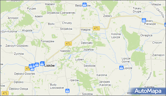 mapa Józefów gmina Lisków, Józefów gmina Lisków na mapie Targeo