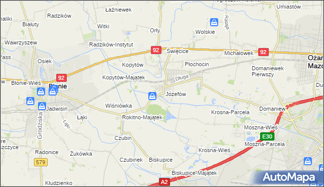 mapa Józefów gmina Ożarów Mazowiecki, Józefów gmina Ożarów Mazowiecki na mapie Targeo