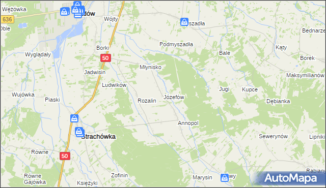 mapa Józefów gmina Strachówka, Józefów gmina Strachówka na mapie Targeo