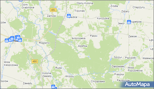 mapa Józefów gmina Widawa, Józefów gmina Widawa na mapie Targeo