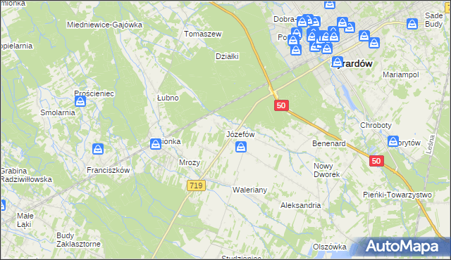 mapa Józefów gmina Wiskitki, Józefów gmina Wiskitki na mapie Targeo