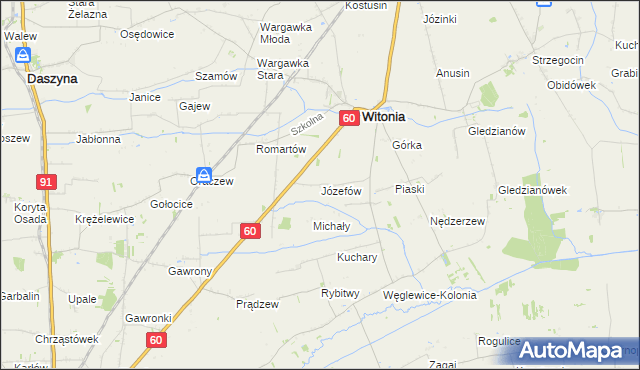 mapa Józefów gmina Witonia, Józefów gmina Witonia na mapie Targeo