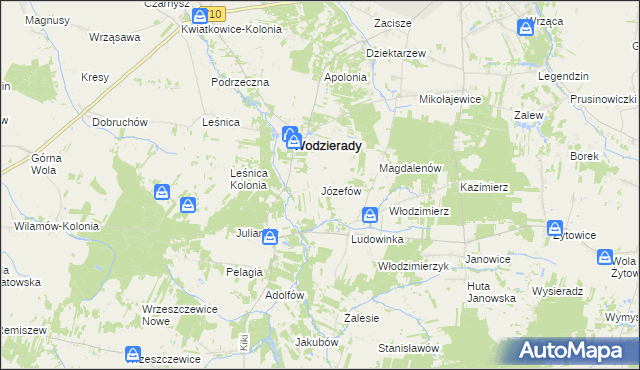 mapa Józefów gmina Wodzierady, Józefów gmina Wodzierady na mapie Targeo