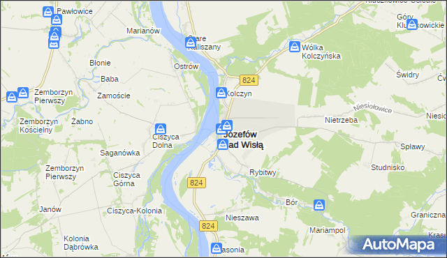 mapa Józefów nad Wisłą, Józefów nad Wisłą na mapie Targeo