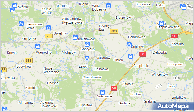 mapa Julianów gmina Góra Kalwaria, Julianów gmina Góra Kalwaria na mapie Targeo