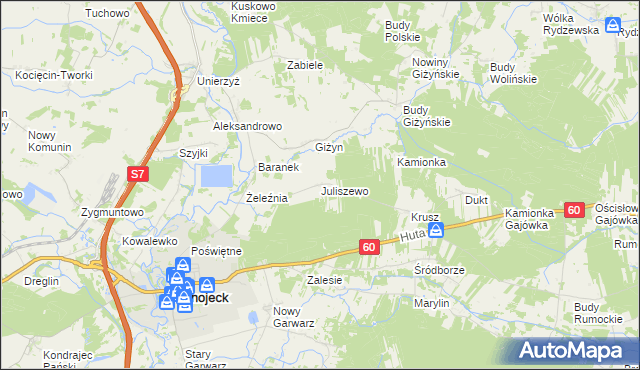mapa Juliszewo, Juliszewo na mapie Targeo