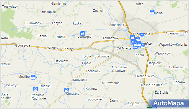 mapa Jurkowice gmina Opatów, Jurkowice gmina Opatów na mapie Targeo