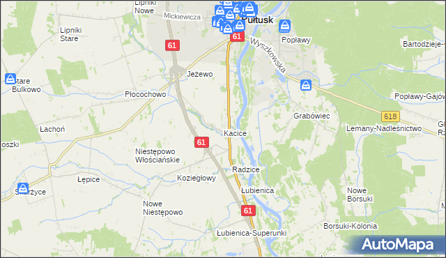 mapa Kacice gmina Pułtusk, Kacice gmina Pułtusk na mapie Targeo