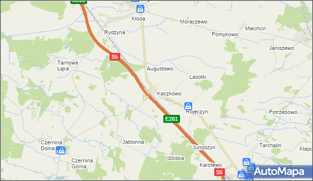 mapa Kaczkowo gmina Rydzyna, Kaczkowo gmina Rydzyna na mapie Targeo
