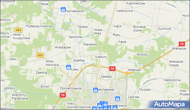 mapa Kałduny gmina Bełchatów, Kałduny gmina Bełchatów na mapie Targeo