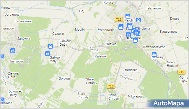 mapa Kaletnik gmina Koluszki, Kaletnik gmina Koluszki na mapie Targeo