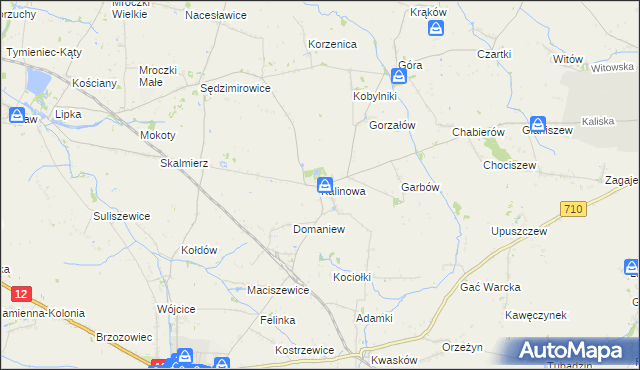 mapa Kalinowa gmina Błaszki, Kalinowa gmina Błaszki na mapie Targeo