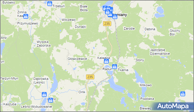 mapa Kalwaria gmina Dziemiany, Kalwaria gmina Dziemiany na mapie Targeo