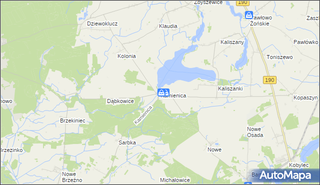 mapa Kamienica gmina Wągrowiec, Kamienica gmina Wągrowiec na mapie Targeo