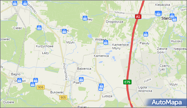 mapa Kamienica gmina Woźniki, Kamienica gmina Woźniki na mapie Targeo