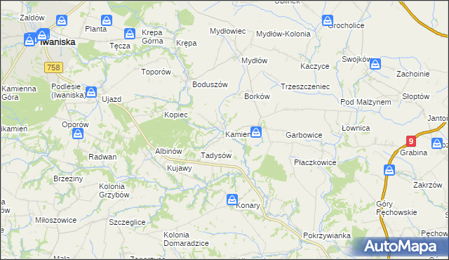 mapa Kamieniec gmina Iwaniska, Kamieniec gmina Iwaniska na mapie Targeo