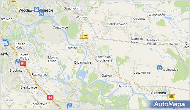 mapa Kamieniec Wrocławski, Kamieniec Wrocławski na mapie Targeo