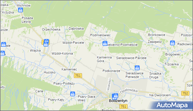 mapa Kamienna Góra gmina Bodzentyn, Kamienna Góra gmina Bodzentyn na mapie Targeo