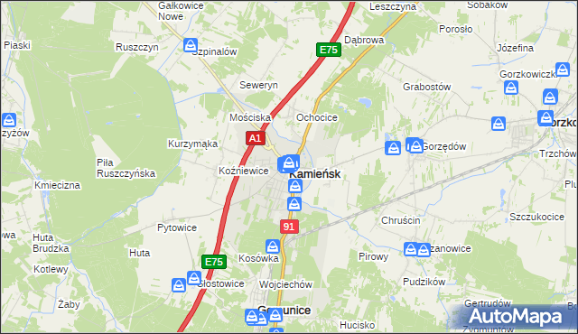 mapa Kamieńsk, Kamieńsk na mapie Targeo