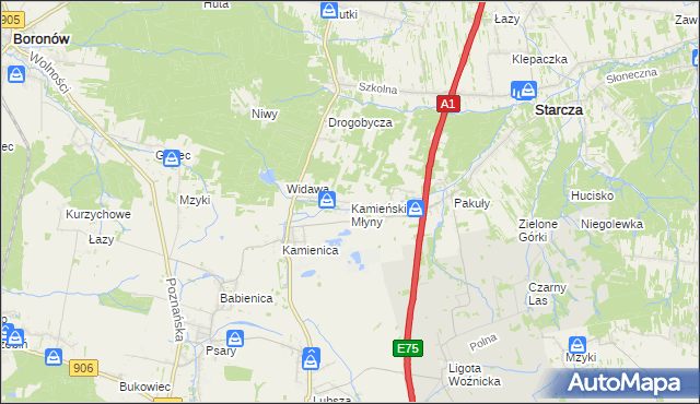 mapa Kamieńskie Młyny, Kamieńskie Młyny na mapie Targeo