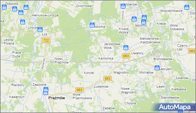 mapa Kamionka gmina Prażmów, Kamionka gmina Prażmów na mapie Targeo