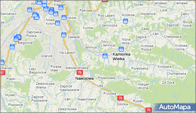 mapa Kamionka Mała gmina Kamionka Wielka, Kamionka Mała gmina Kamionka Wielka na mapie Targeo