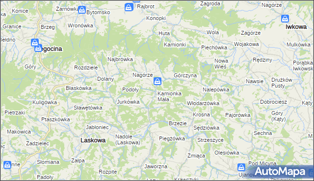 mapa Kamionka Mała gmina Laskowa, Kamionka Mała gmina Laskowa na mapie Targeo