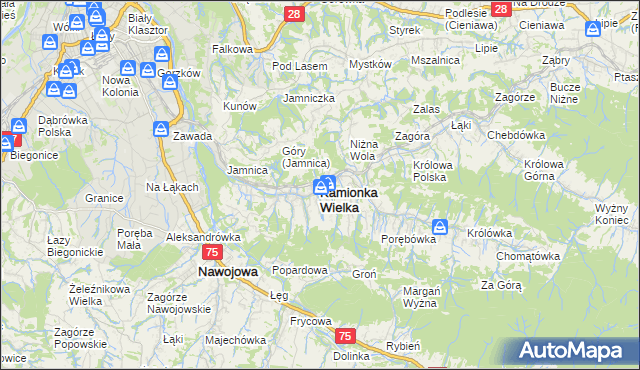 mapa Kamionka Wielka, Kamionka Wielka na mapie Targeo