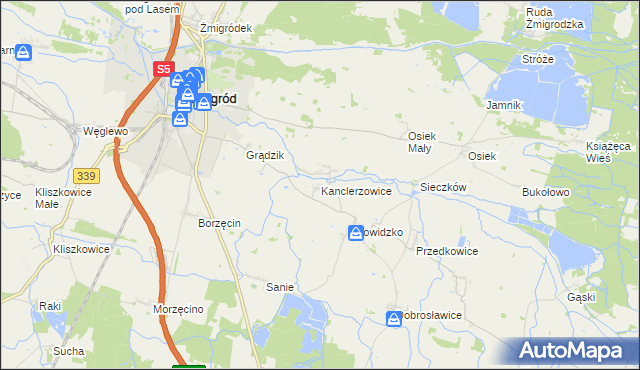 mapa Kanclerzowice, Kanclerzowice na mapie Targeo