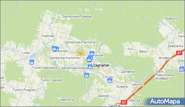 mapa Kaniów gmina Zagnańsk, Kaniów gmina Zagnańsk na mapie Targeo