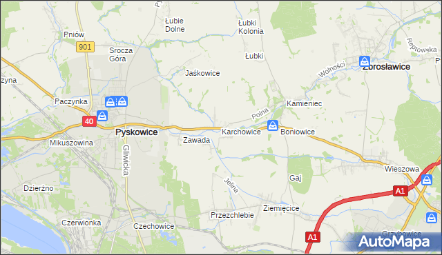 mapa Karchowice, Karchowice na mapie Targeo