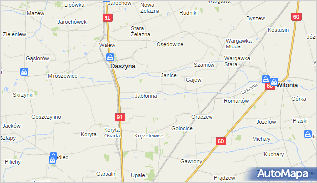 mapa Karkoszki gmina Daszyna, Karkoszki gmina Daszyna na mapie Targeo