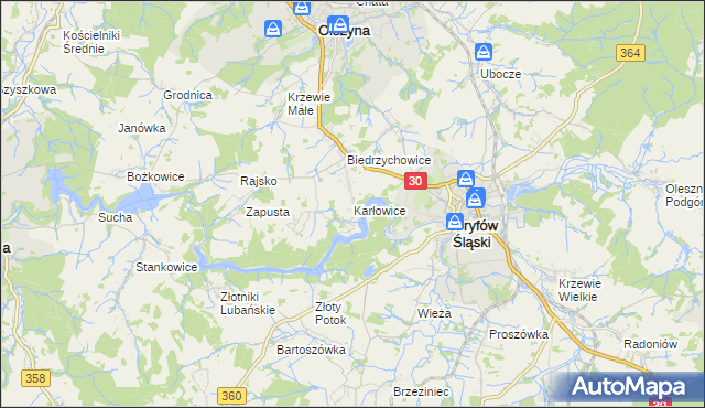 mapa Karłowice gmina Olszyna, Karłowice gmina Olszyna na mapie Targeo