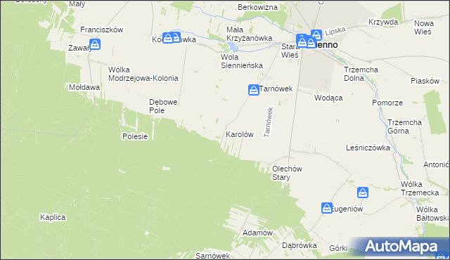 mapa Karolów gmina Sienno, Karolów gmina Sienno na mapie Targeo