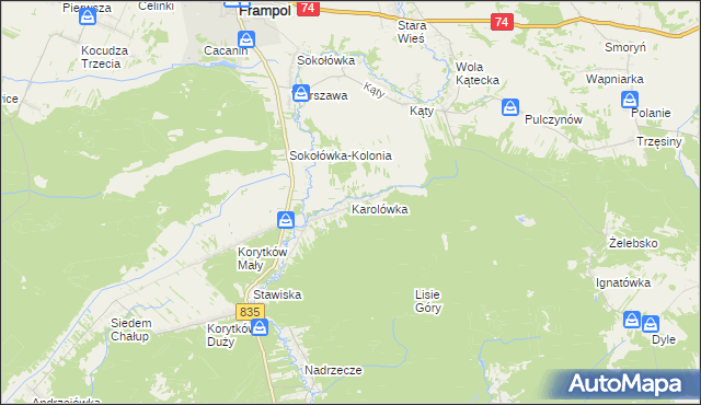 mapa Karolówka gmina Frampol, Karolówka gmina Frampol na mapie Targeo