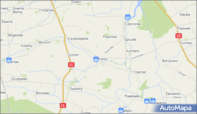 mapa Karsy gmina Gołuchów, Karsy gmina Gołuchów na mapie Targeo