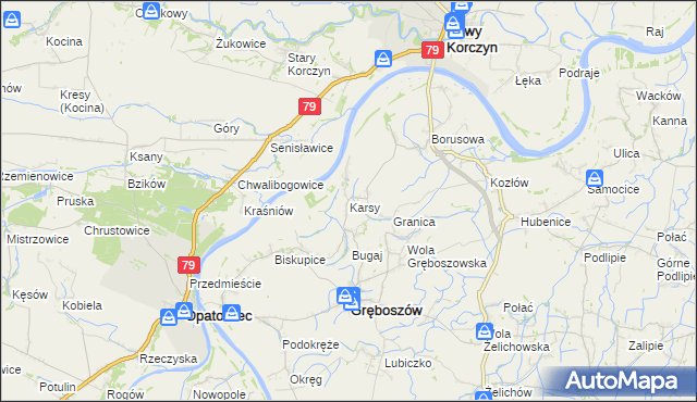 mapa Karsy gmina Gręboszów, Karsy gmina Gręboszów na mapie Targeo