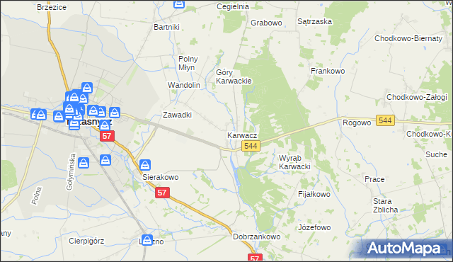 mapa Karwacz gmina Przasnysz, Karwacz gmina Przasnysz na mapie Targeo