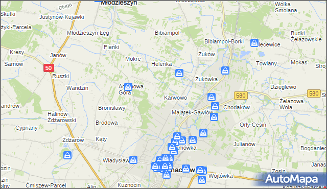 mapa Karwowo gmina Sochaczew, Karwowo gmina Sochaczew na mapie Targeo